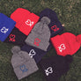 Fold Pom Pom Beanie (Dark Grey/Red)