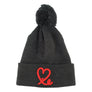 Fold Pom Pom Beanie (Dark Grey/Red)