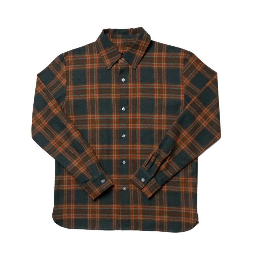 1LoveIE Mens Basic Cut & Sew Flannel (Green & Rustic Orange)