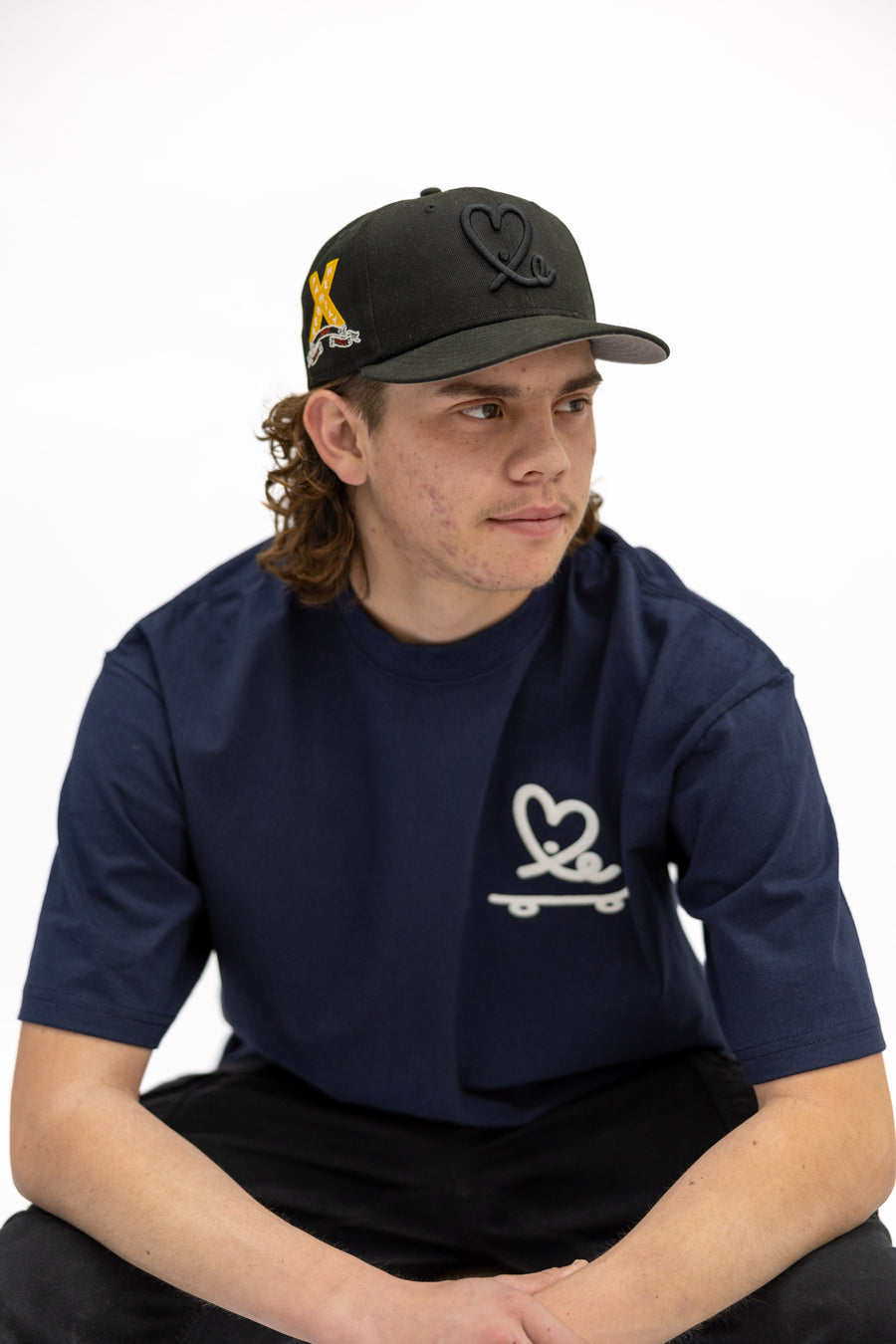 Skate Love Puff Print Shaka Shirt (Navy/ White)