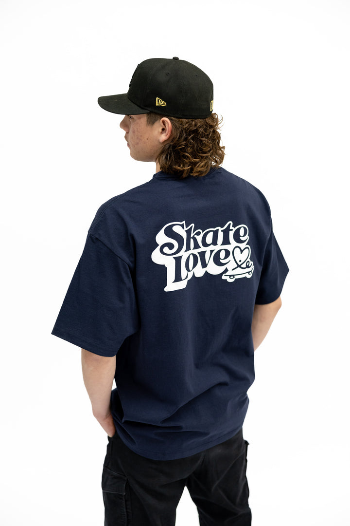 Skate Love Puff Print Shaka Shirt (Navy/ White)