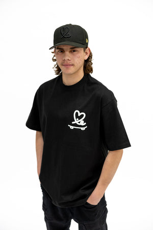 Skate Love Puff Print Shaka Shirt (Black / White)