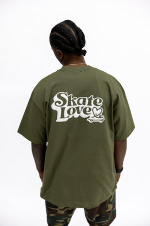 Skate Love Puff Print Shaka Shirt (Olive/ White)