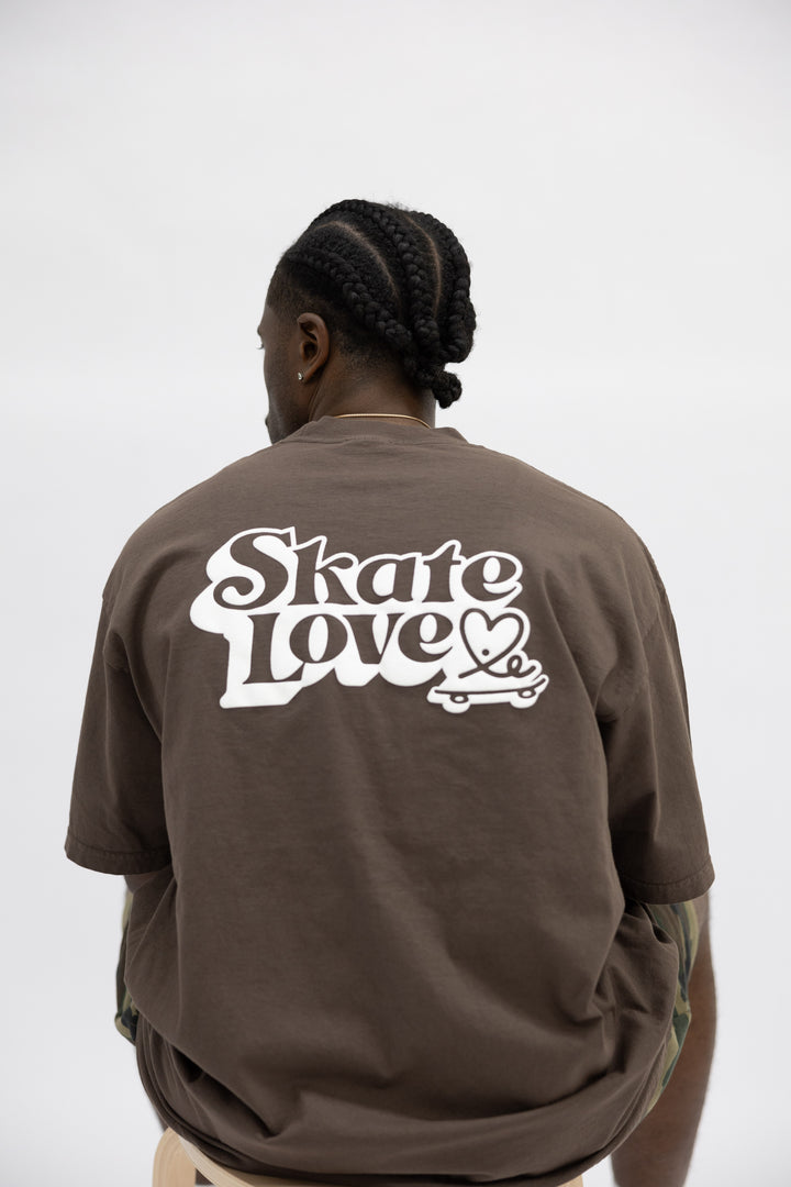 Skate Love Puff Print Shaka Shirt (Brown / White)