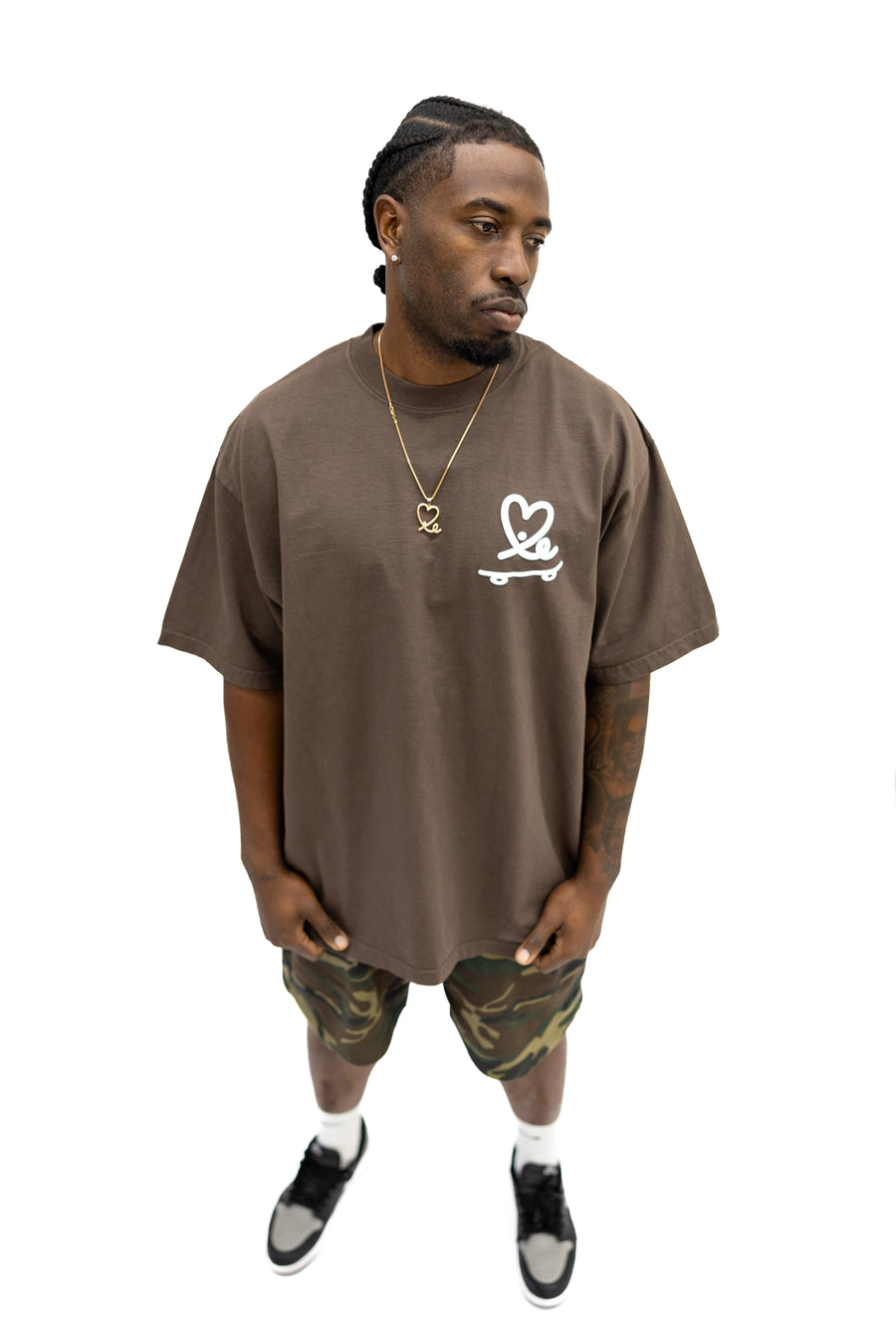 Skate Love Puff Print Shaka Shirt (Brown / White)