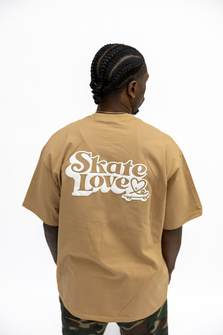 Skate Love Puff Print Shaka Shirt (Wheat/ White)