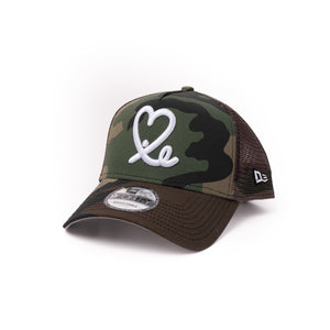 New Era 9Forty A Frame 1LoveIE Trucker Snapback (Woodland Camo / White )