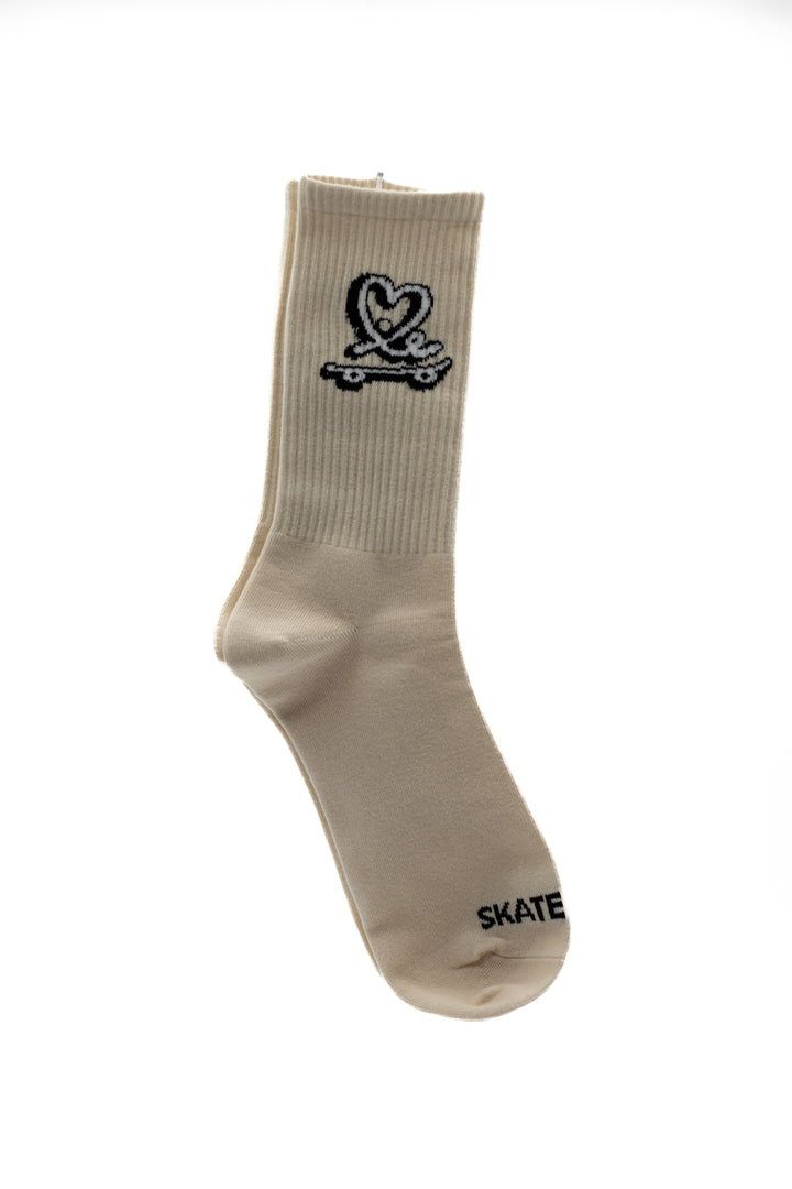 Skate Love Crew Socks (Cream / Black)