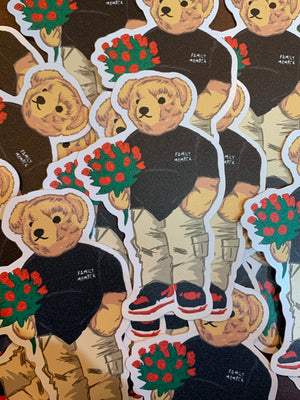 Jasper The Bear With Roses 4Inch Vinyl Sticker