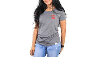 Women's Heather Grey and Red Big Heart Tri-Blend Short Sleeve Tee