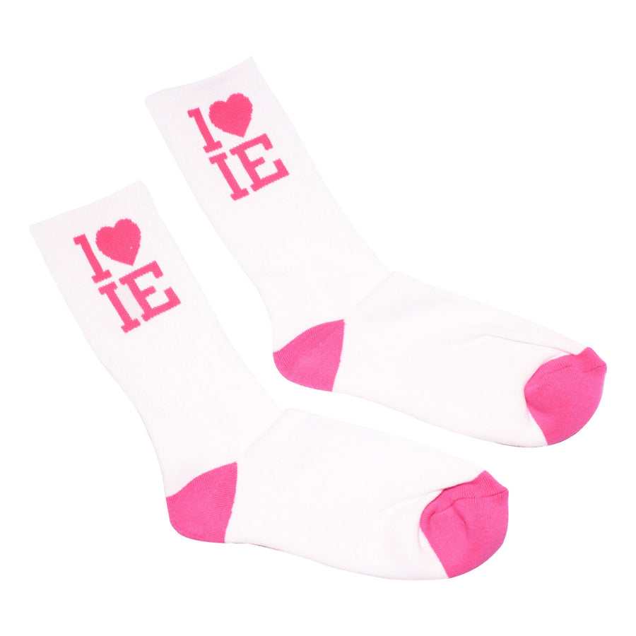 1LoveIE Crew Socks Pink / White  (Single)